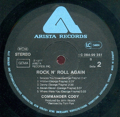 Cover zu Commander Cody Band - Rock N' Roll Again | 1977 | Vinyl | Rock, Blues | Germany