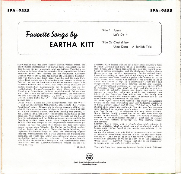 Cover zu Eartha Kitt - Favorite Songs By Eartha Kitt | 1958 | Vinyl | Jazz, Funk / Soul, Blues, Pop | Germany Schallplatten Ankauf