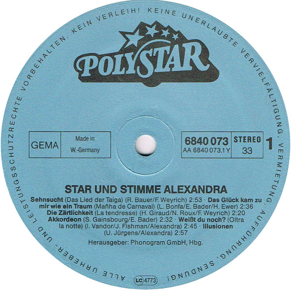 Cover zu Alexandra (7) - Star + Stimme - Alle Ihre Schönsten Lieder | 1981 | Vinyl, LP, Stereo, Compilation | Pop | Germany