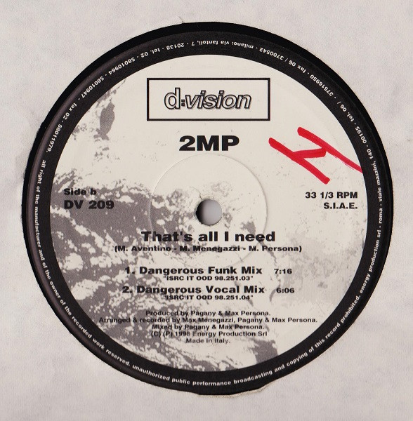 Cover zu 2MP - That's All I Need | 1998 | Vinyl | Electronic | Italy