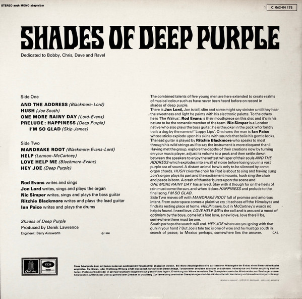 Cover zu Deep Purple - Shades Of Deep Purple | LP, Album Schallplatten Ankauf