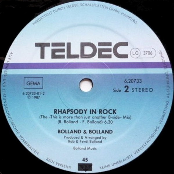Cover zu Bolland & Bolland - Best Love Of My Life / Rhapsody In Rock | 1987 | Vinyl | Electronic, Rock | Germany