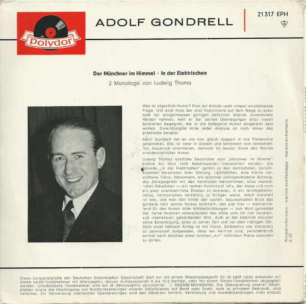 Cover zu Adolf Gondrell - Der Münchner Im Himmel | 1962 | Vinyl | Non-Music | Germany