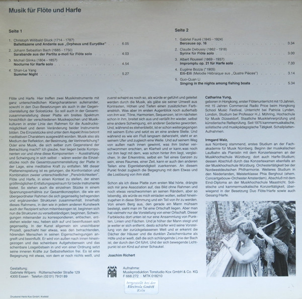 Cover zu Catharina Yung, Irmgard Walz - Musik Für Flöte Und Harfe | Vinyl | Classical | Germany Schallplatten Ankauf
