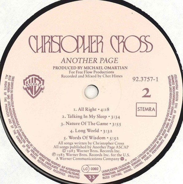 Cover zu Christopher Cross - Another Page | 1983 | Vinyl | Rock | Netherlands Schallplatten Ankauf