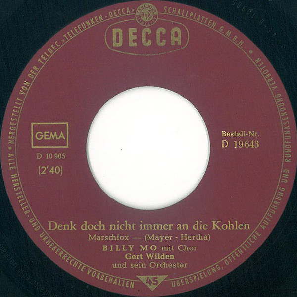 Cover zu Billy Mo - Denk Doch Nicht Immer An Die Kohlen | 1964 | Vinyl | Pop | Germany Schallplatten Ankauf