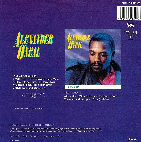 Cover zu Alexander O'Neal - Fake | 1987 | Vinyl | Electronic, Funk / Soul | Europe