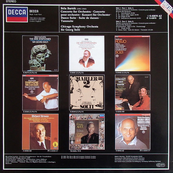 Cover zu Béla Bartók, Chicago Symphony Orchestra, Georg Solti - Concerto For Orchestra / Dance Suite | LP, Album Schallplatten Ankauf