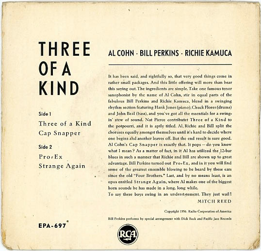Cover zu Al Cohn, Bill Perkins, Richie Kamuca - Three Of A Kind | 1956 | Vinyl | Jazz | Germany Schallplatten Ankauf