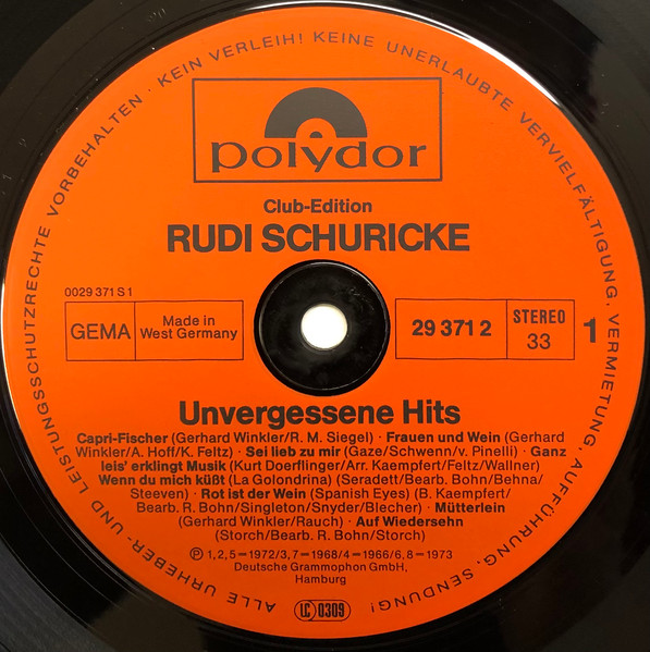 Cover zu Rudi Schuricke - Unvergessene Hits | 1982 | Vinyl | Pop | Germany