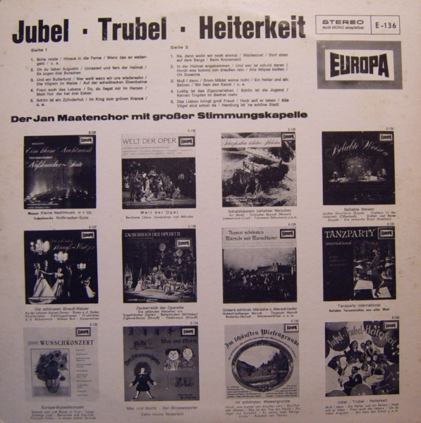 Cover zu Der Jan Maaten-Chor Mit Großer Unknown Artist - Jubel Trubel Heiterkeit | Vinyl | Pop | Germany Schallplatten Ankauf