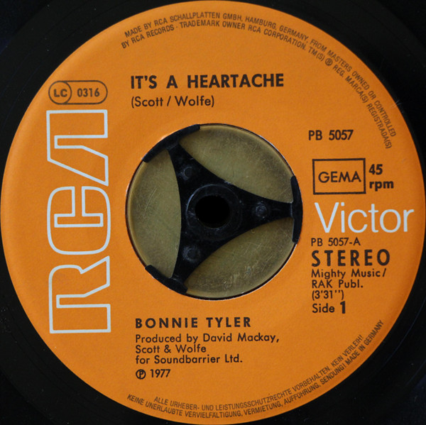 Cover zu Bonnie Tyler - It's A Heartache | 1977 | 7