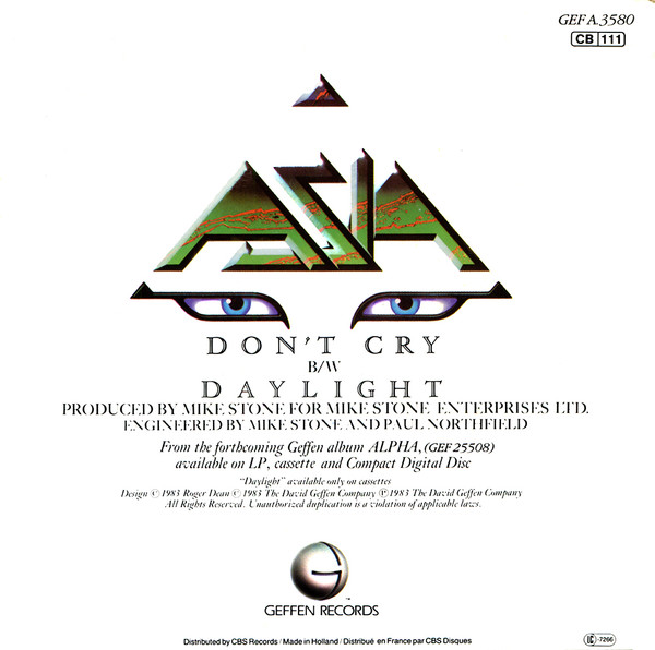 Cover zu Asia (2) - Don't Cry | 1983 | Vinyl, Stereo, 45 RPM, 7