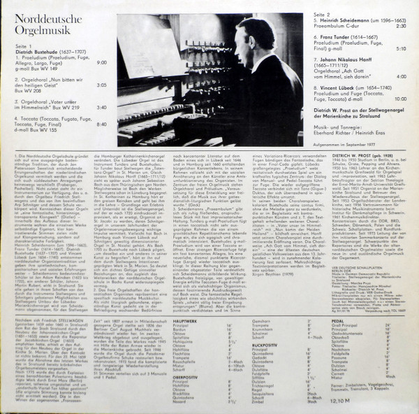 Cover zu Dieterich Buxtehude / Heinrich Scheidemann / Franz Tunder / Johann Nicolaus Hanff / Vincent Lübeck, Dietrich Wilhelm Prost - Norddeutsche Orgelmusik | LP Schallplatten Ankauf