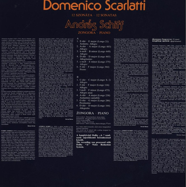 Cover zu Domenico Scarlatti - András Schiff - 12 Sonatas | LP, Album Schallplatten Ankauf