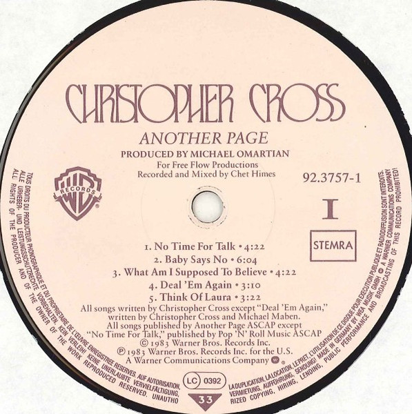 Cover zu Christopher Cross - Another Page | 1983 | Vinyl | Rock | Netherlands
