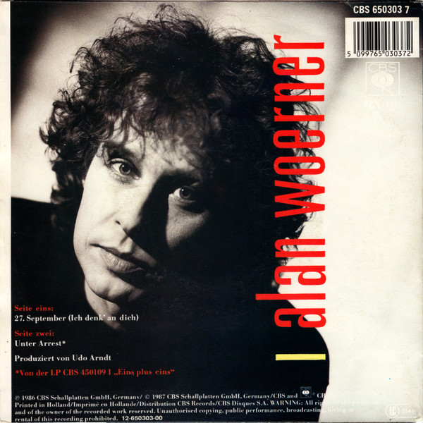 Cover zu Alan Woerner - 27. September (Ich Denk' An Dich) | 1986 | Vinyl | Rock, Pop | Germany Schallplatten Ankauf