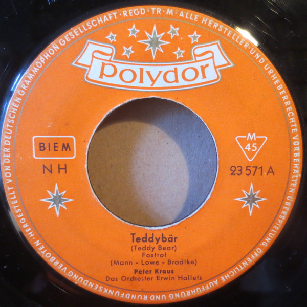 Bild Peter Kraus – Teddybär | 1957 | Vinyl, 45 RPM, 7″, Single, Mono | Pop | Germany Schallplatten Ankauf