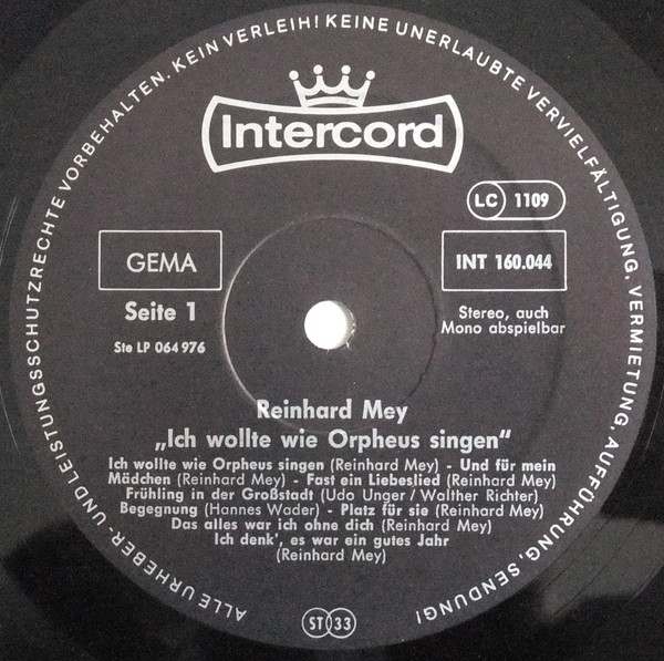 Cover zu Reinhard Mey - Ich Wollte Wie Orpheus Singen | LP, Album, Rei Schallplatten Ankauf