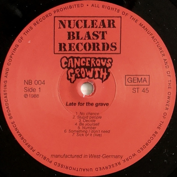 Cover zu Cancerous Growth (2) - Late For The Grave | 1988 | Vinyl | Rock | Germany Schallplatten Ankauf