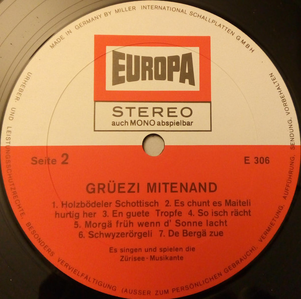 Cover zu Die Zürisee Musikanten - Grüezi Mitenand... | Vinyl | Folk, World, & Country | Germany Schallplatten Ankauf
