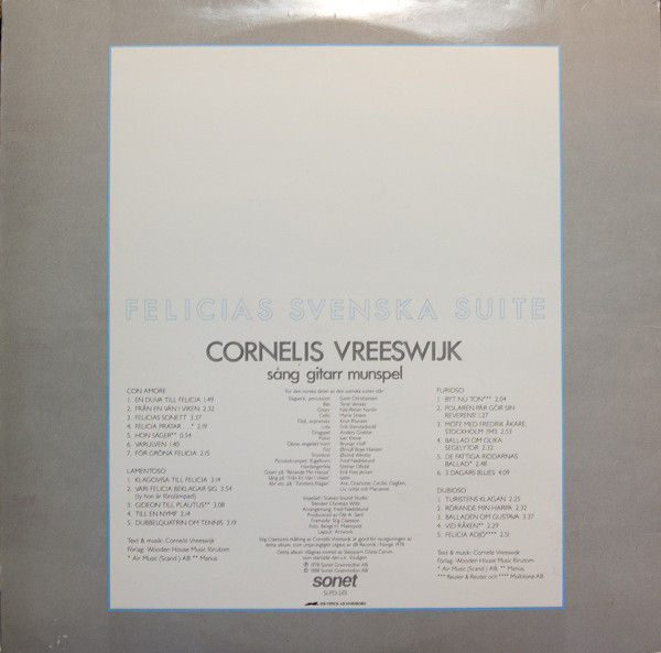 Cover zu Cornelis Vreeswijk - Felicias Svenska Suite | 1988 | Vinyl | Blues, Folk, World, & Country | Sweden
