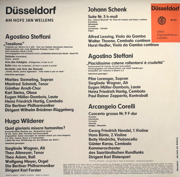 Cover zu Agostino Steffani, Arcangelo Corelli, Johann Schenk, Johann Hugo Von Wilderer - Düsseldorf - Am Hofe Jan Wellems | Vinyl | Classical | Germany