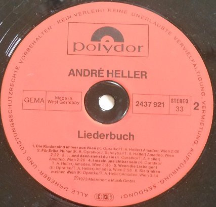 Cover zu André Heller - Liederbuch | 1981 | Vinyl | Rock, Folk, World, & Country | Germany