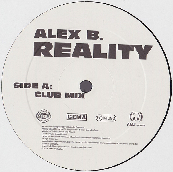 Cover zu Alex B. - Reality | 2005 | Vinyl | Electronic | Germany Schallplatten Ankauf