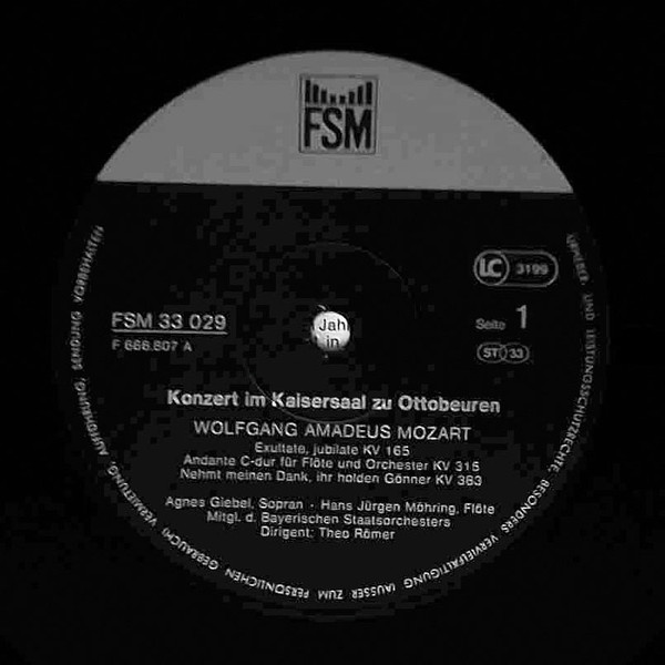 Cover zu Agnes Giebel, Wolfgang Amadeus Mozart, Christoph Willibald Gluck - Konzert im Kaisersaal zu Ottobeuren | 1979 | Vinyl | Classical | Germany
