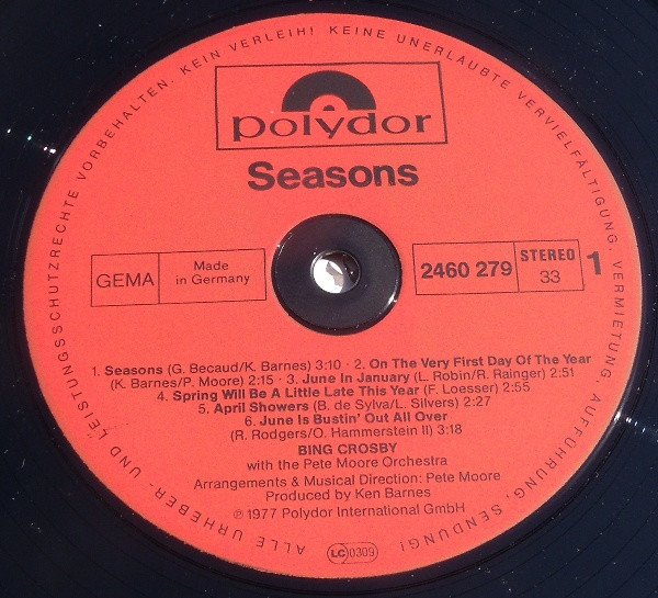 Cover zu Bing Crosby - Seasons | 1977 | Vinyl | Jazz | Germany