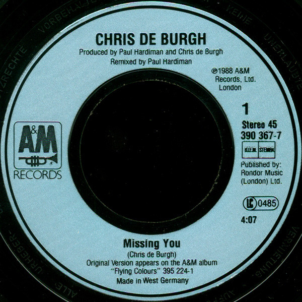 Cover zu Chris de Burgh - Missing You | 1988 | Vinyl | Rock, Pop | Europe Schallplatten Ankauf