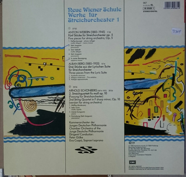 Cover zu Alban Berg - Arnold Schoenberg · Anton Webern · Junge Deutsche Philharmonie · Peter Gülke · Eva Csapó - Neue Wiener Schule | 1986 | Vinyl | Classical | Germany