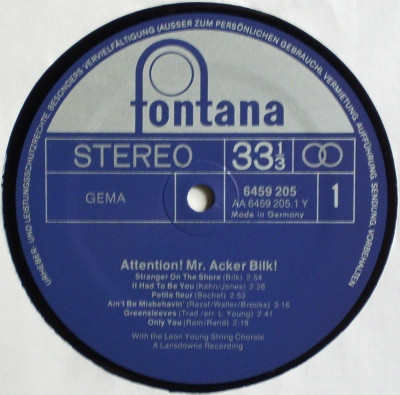 Cover zu Acker Bilk - Attention! Mr. Acker Bilk! | Vinyl | Jazz | Germany