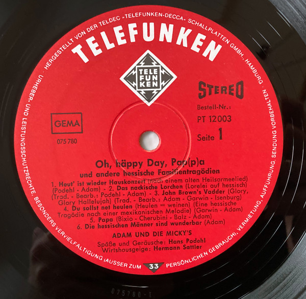 Cover zu Adam Und Die Micky's - Oh, Häppy Day, Pappa Und Andere Hessische Familientragödien | 1969 | Vinyl, LP, Album | Pop, Folk, World, & Country | Germany