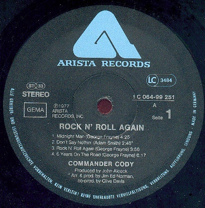 Cover zu Commander Cody Band - Rock N' Roll Again | 1977 | Vinyl | Rock, Blues | Germany Schallplatten Ankauf