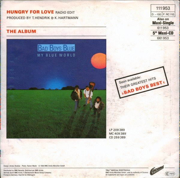 Cover zu Bad Boys Blue - Hungry For Love | 1988 | Vinyl | Electronic, Pop | Europe