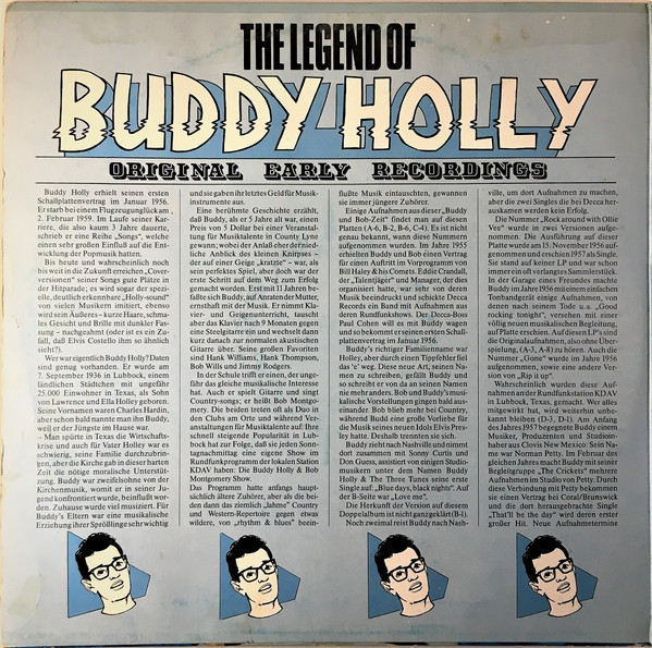 Cover zu Buddy Holly - The Legend Of Buddy Holly - Original Early Recordings | 1979 | Vinyl | Rock, Pop | Germany Schallplatten Ankauf