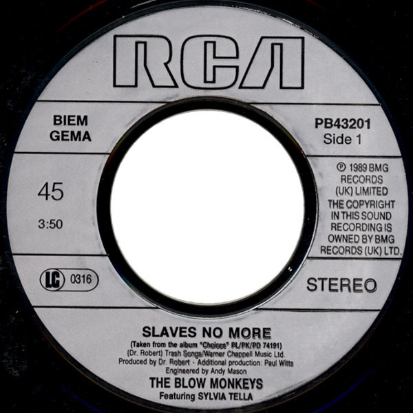 Cover zu The Blow Monkeys Featuring Sylvia Tella - Slaves No More | 1989 | Vinyl | Electronic, Funk / Soul | Europe