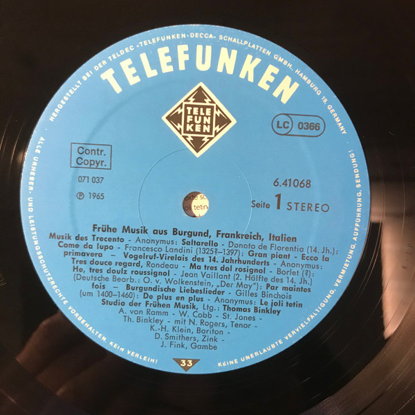 Cover zu Studio Der Frühen Musik - Frühe Musik - Early Music In Italy, France And Burgundy | Vinyl | Classical | Germany