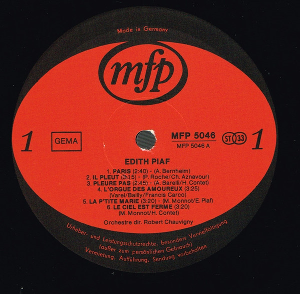 Cover zu Edith Piaf - Edith Piaf | 1970 | Vinyl | Pop | Germany Schallplatten Ankauf