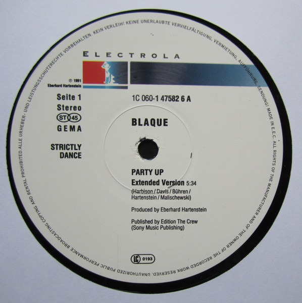 Cover zu Blaque - Party Up | 1991 | Vinyl | Electronic | Germany Schallplatten Ankauf