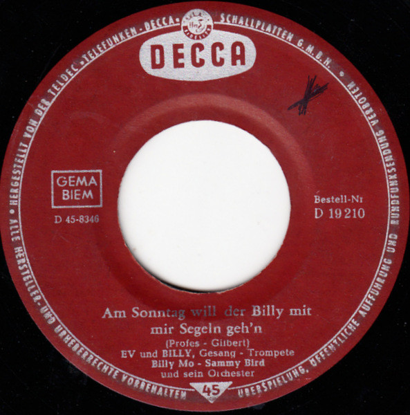 Cover zu Billy Mo - Am Sonntag Will Der Billy Mit Mir Segeln Geh'n | 1961 | Vinyl | Pop | Germany Schallplatten Ankauf