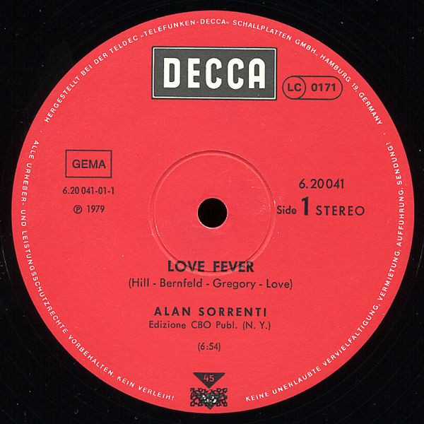 Cover zu Alan Sorrenti - Love Fever | 1979 | Vinyl | Funk / Soul, Pop | Germany Schallplatten Ankauf
