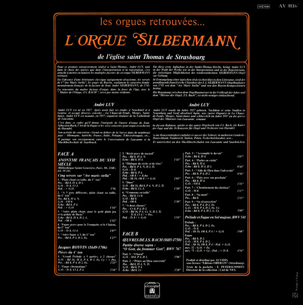 Cover zu André Luy - L'Orgue Silbermann (De l'Église Saint Thomas de Strasbourg) | Vinyl | Classical | France Schallplatten Ankauf