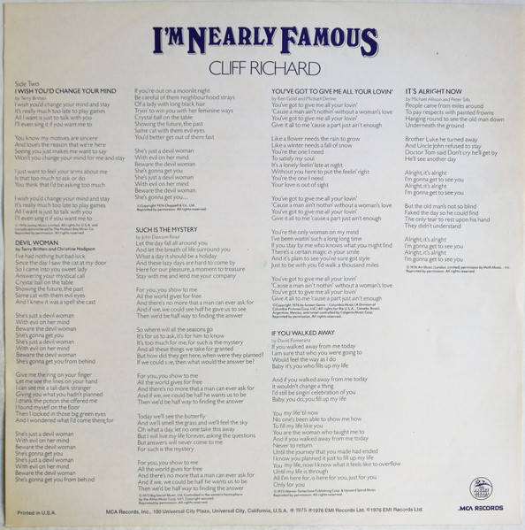 Cover zu Cliff Richard - I'm Nearly Famous | 1976 | Vinyl | Rock, Pop | US