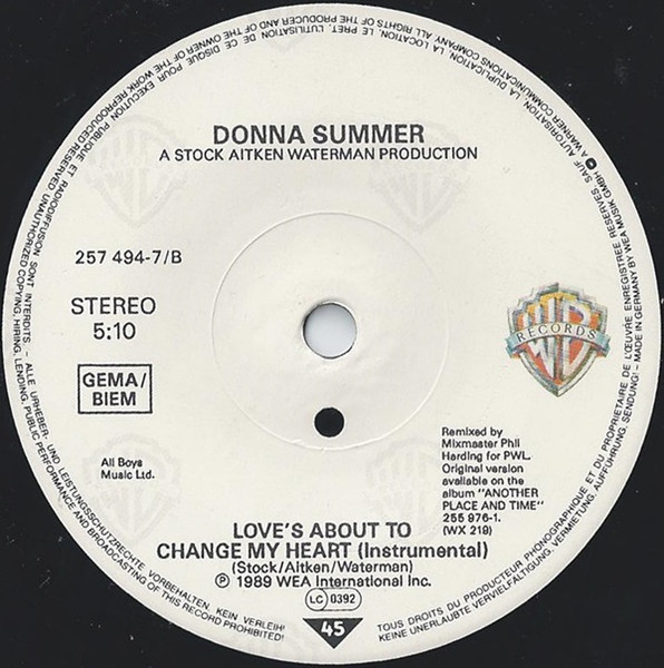 Cover zu Donna Summer - Love's About To Change My Heart | 1989 | Vinyl | Electronic | Europe