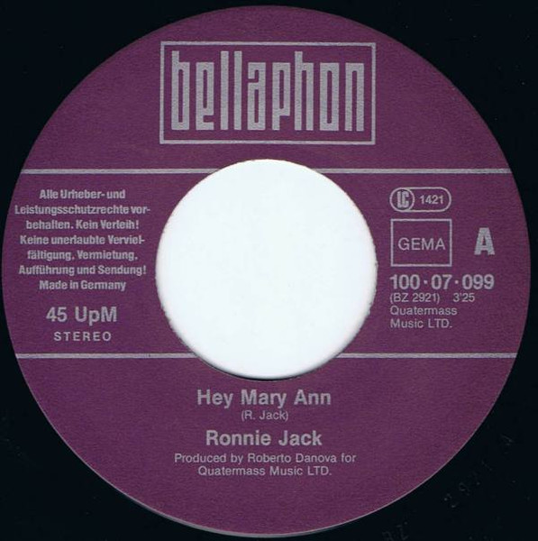 Cover zu Ronnie Jack - Hey, Mary Ann / Going For The Big One | 1981 | Vinyl | Rock | Germany Schallplatten Ankauf