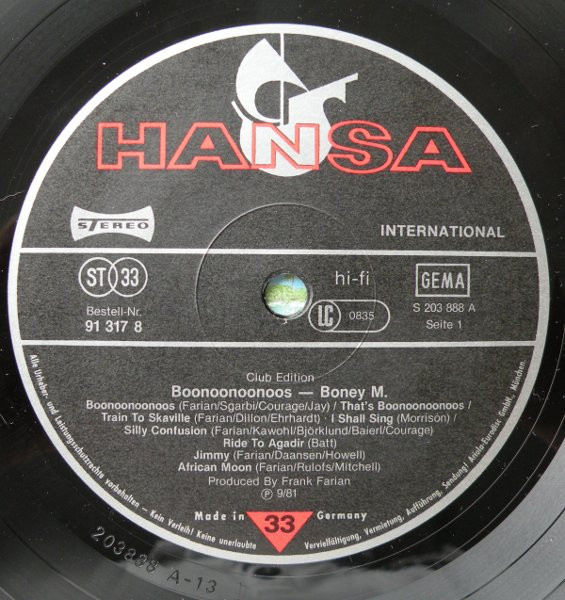 Cover zu Boney M. - Boonoonoonoos | 1981 | Vinyl | Electronic, Reggae, Funk / Soul, Pop, Folk, World, & Country | Germany Schallplatten Ankauf