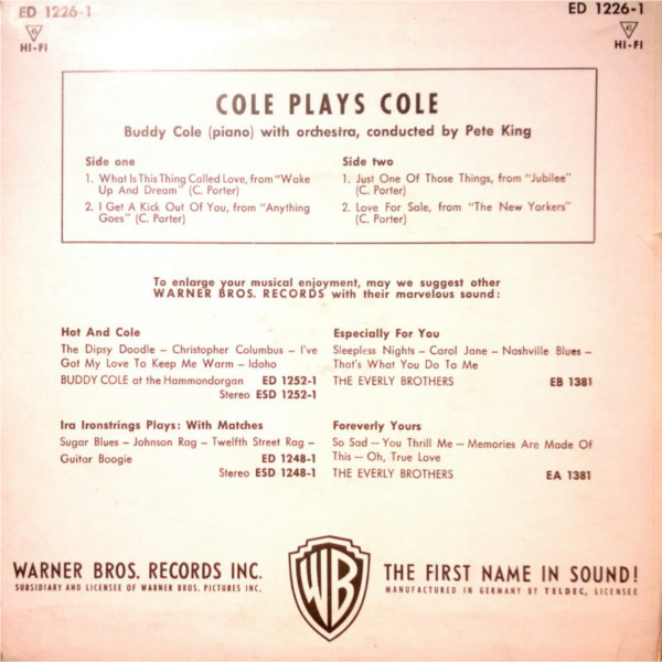 Cover zu Buddy Cole - Buddy Cole Plays Cole Porter | 1960 | Vinyl | Jazz | Germany